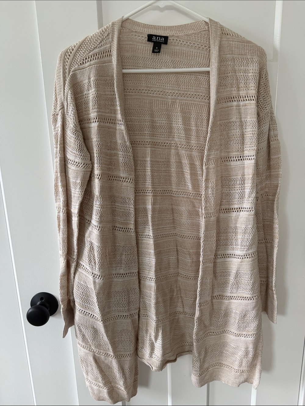 a.n.a Beige Open-Weave Long Cardigan